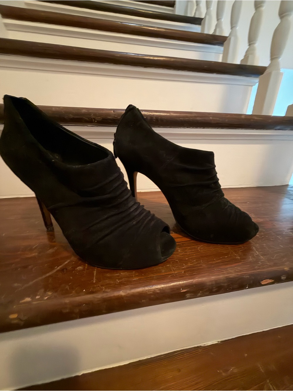 Saks Fifth Avenue Black Ruched Peep-Toe Stiletto Booties